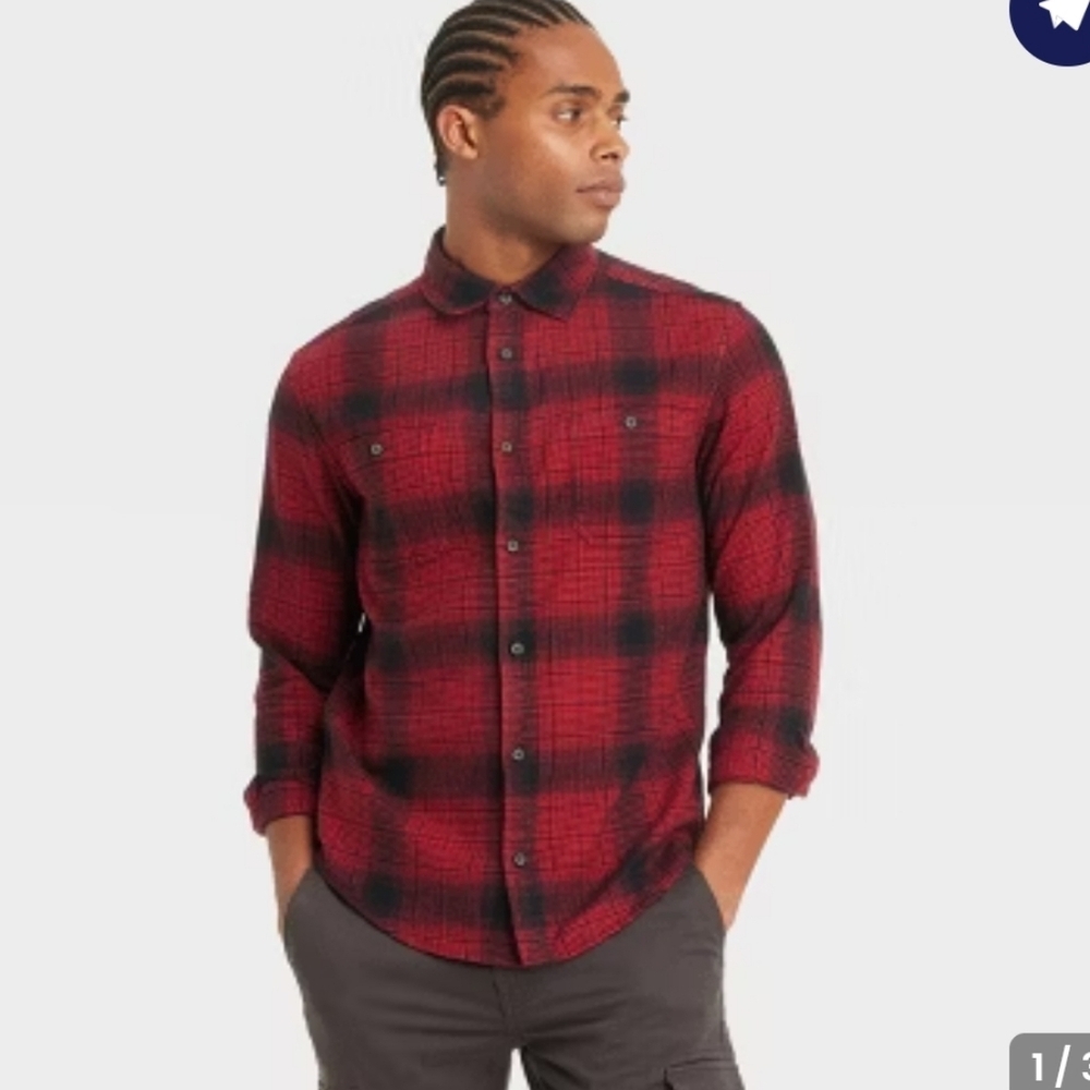 Goodfellow & Co Mid-Weight Button Down Red Black Buffalo Plaid Shirt Small